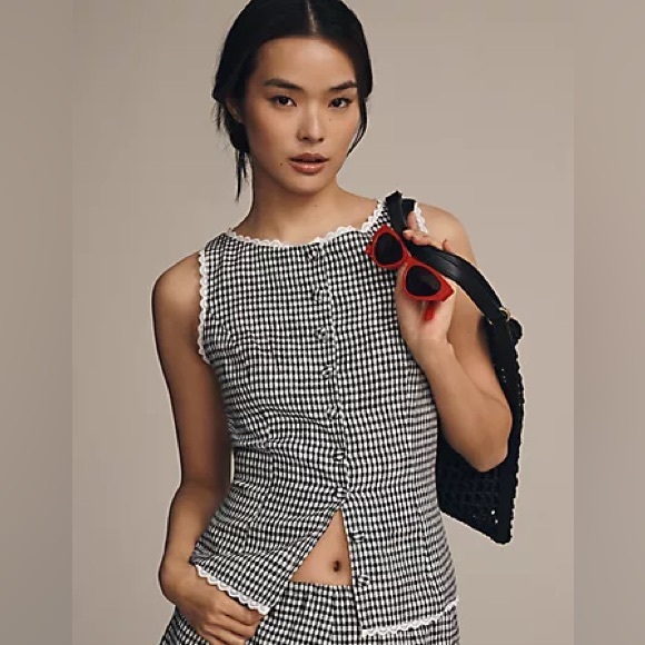 Reformation Amela Linen Top Remy Check - Picture 3 of 12